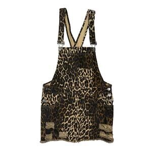 Edikted Leopard Denim Overall Mini Dress Size Medium